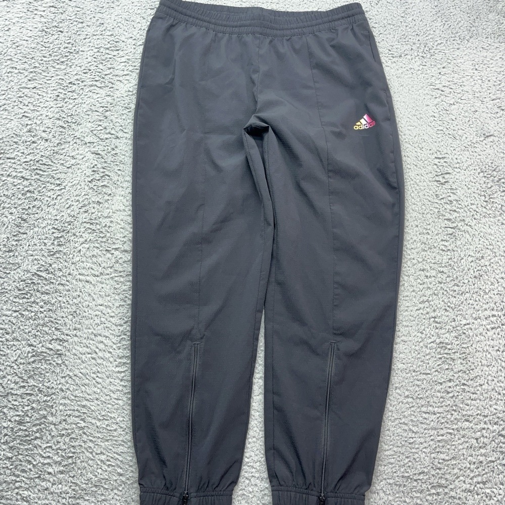 Adidas Track Pants Womens Medium Black Aeroready Prime Green Zip Legs Athleisure